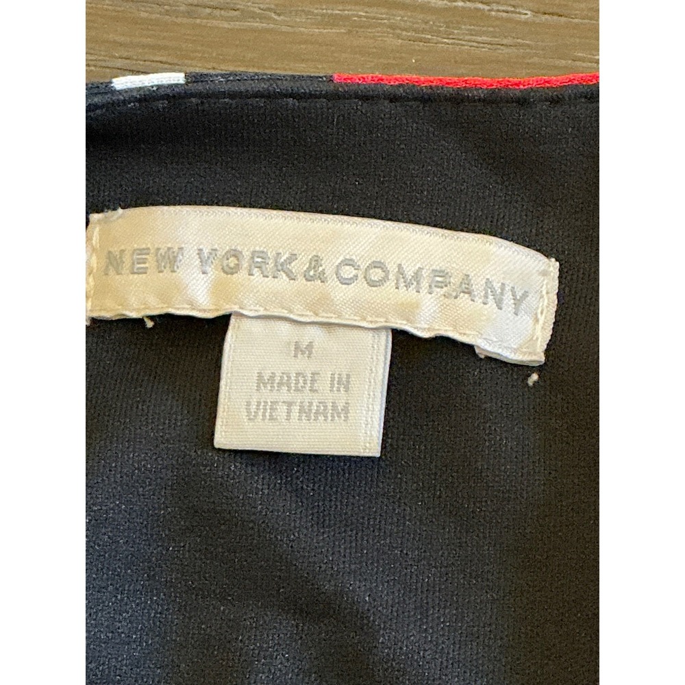 New York & Company Red Black Polka Dot Faux Wrap Dress Medium Sleeveless V-Neck - Picture 4 of 9